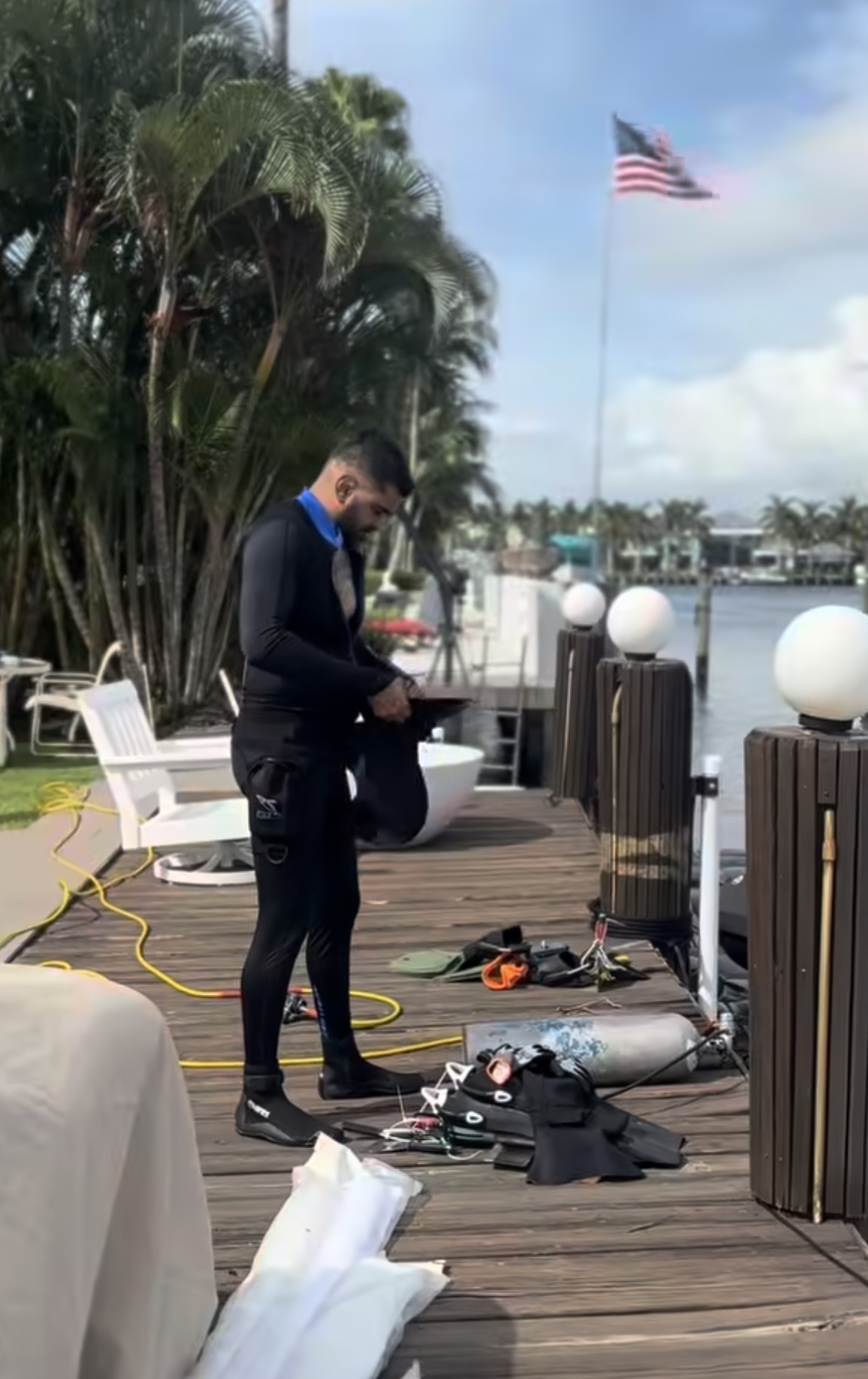 MAP Marine Solutions diver preparing equipment at a South Florida marina